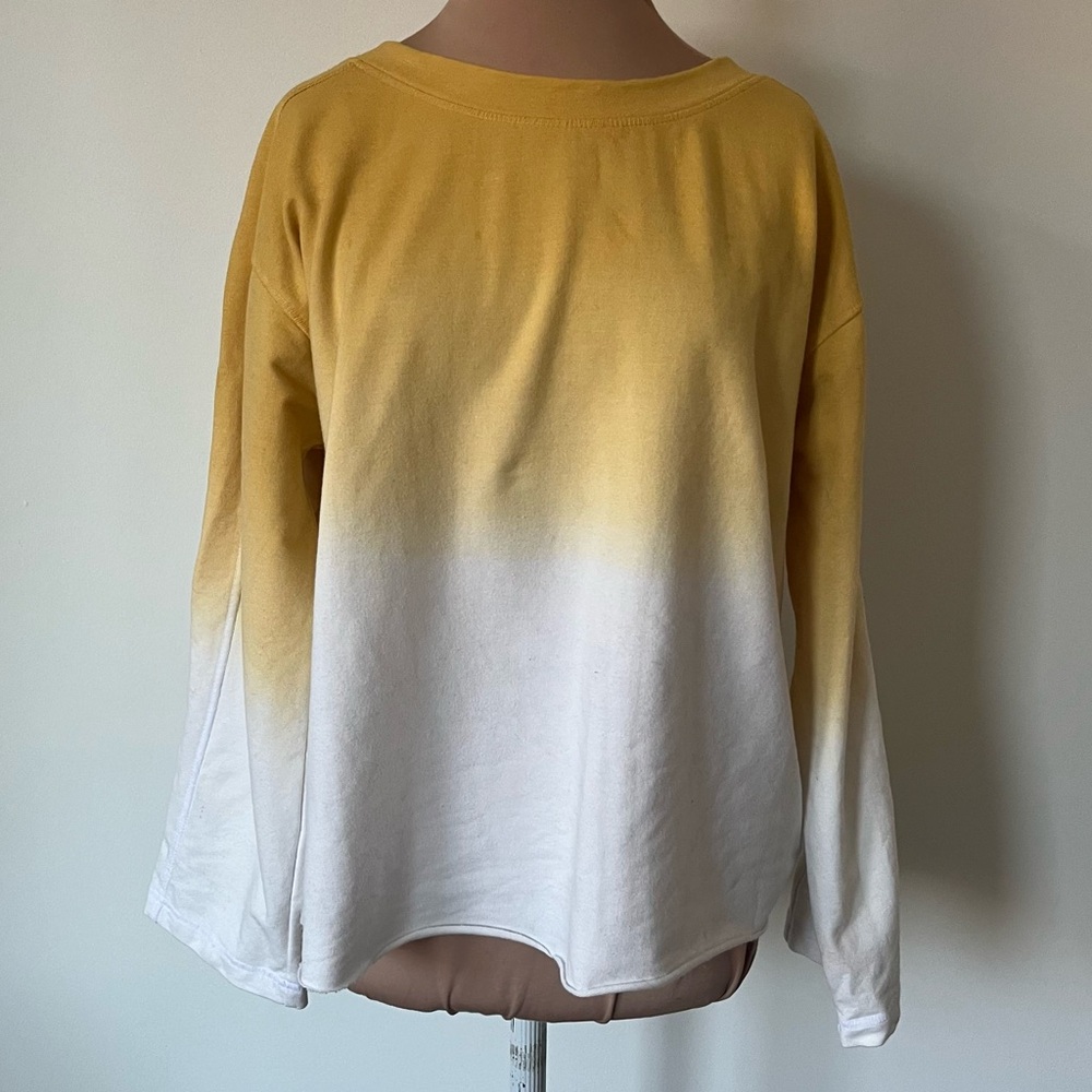 Sundays Yellow White Dip Dye Ombre Crew Neck Cotton Blend Sweatshirt EUC Sz 1/S